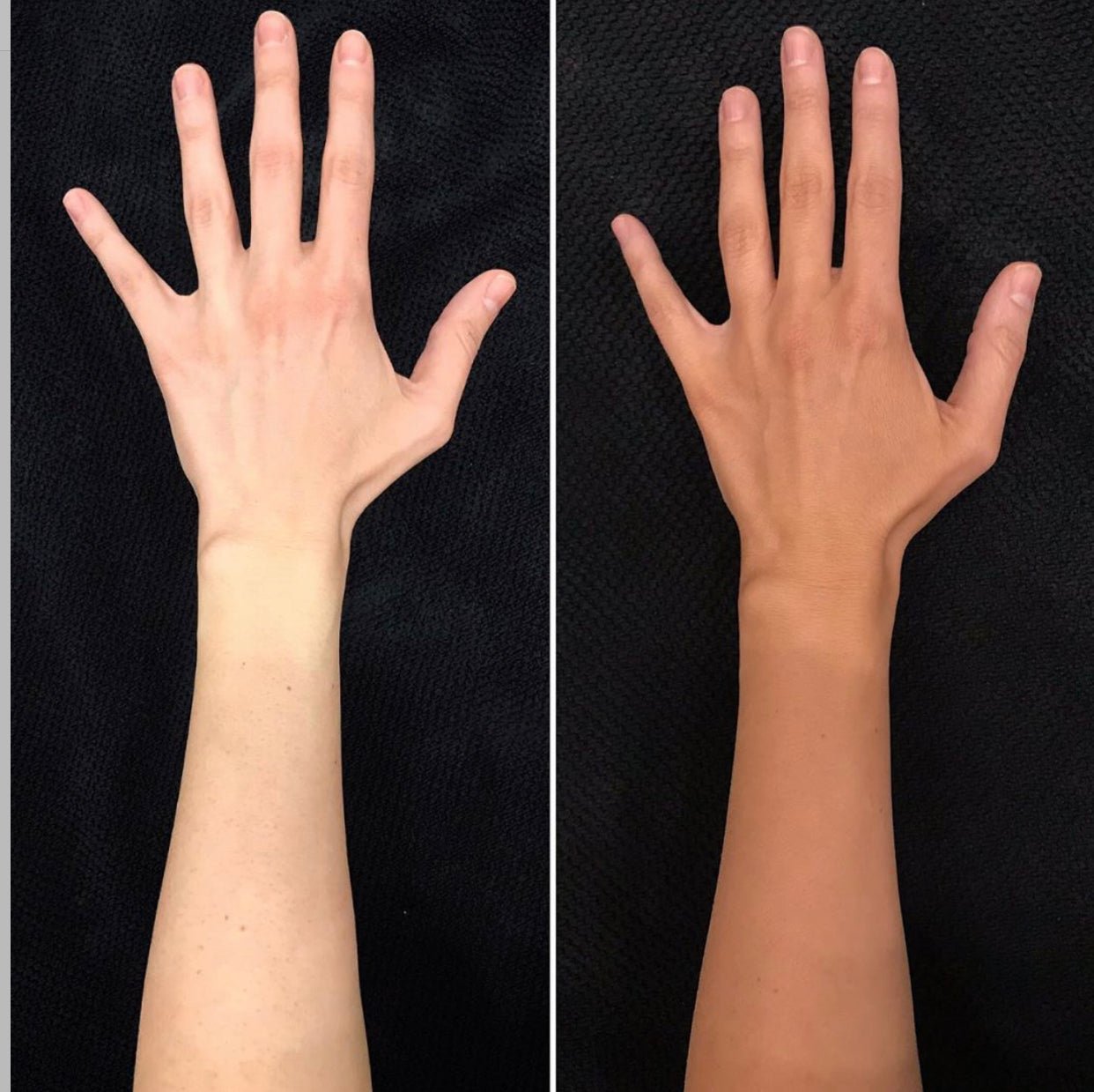 Cacao Tanning Mousse - Eco By Sonya Driver sunless tan before after results hand and arm