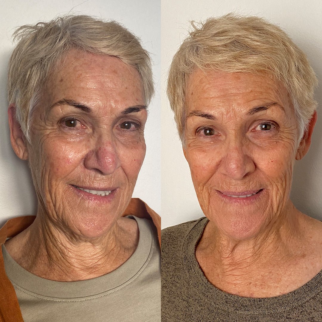 Face Tan Water - Eco By Sonya before after results sunless tan on mature skin