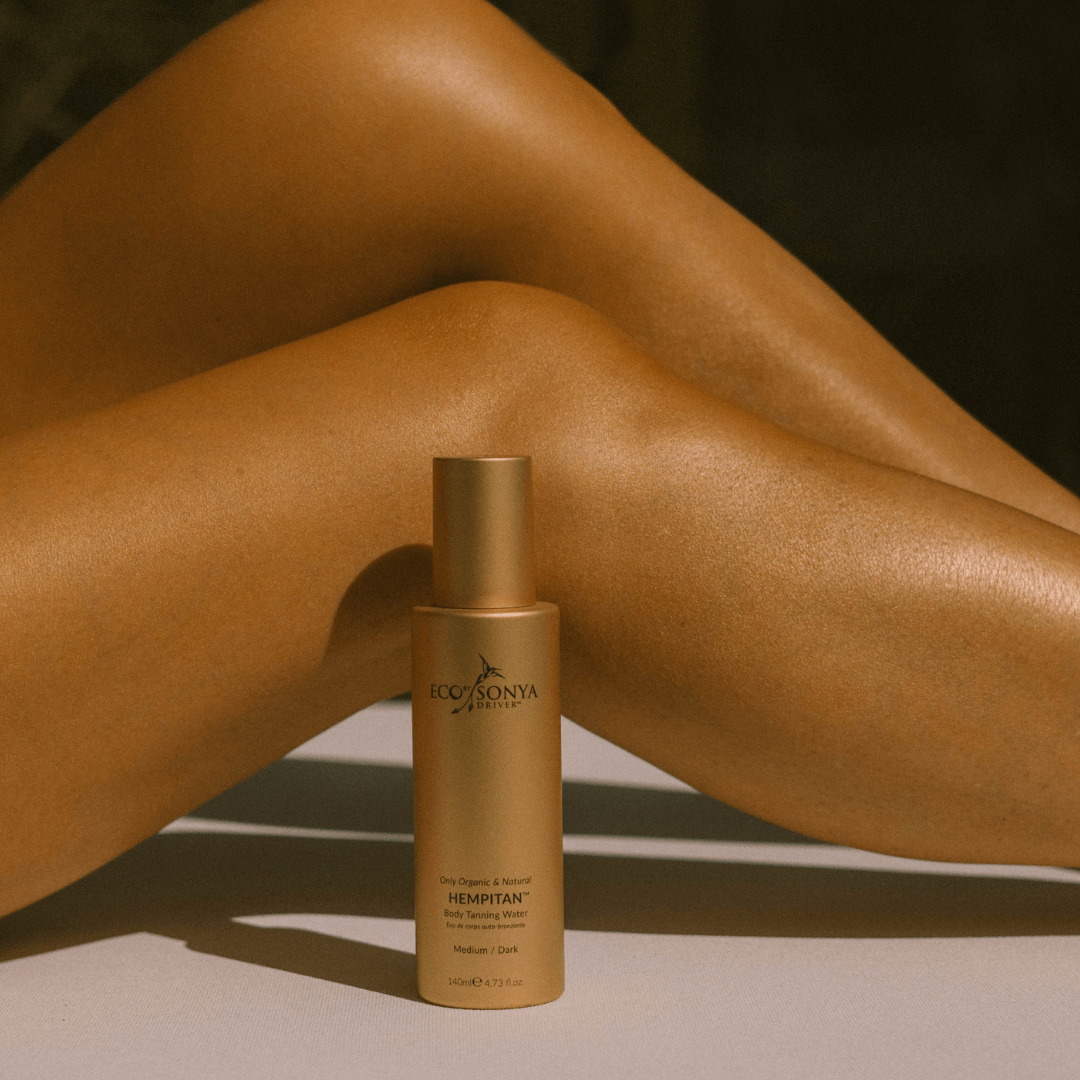 Eco by Sonya Hempitan natural sunless tanning water with tanned legs