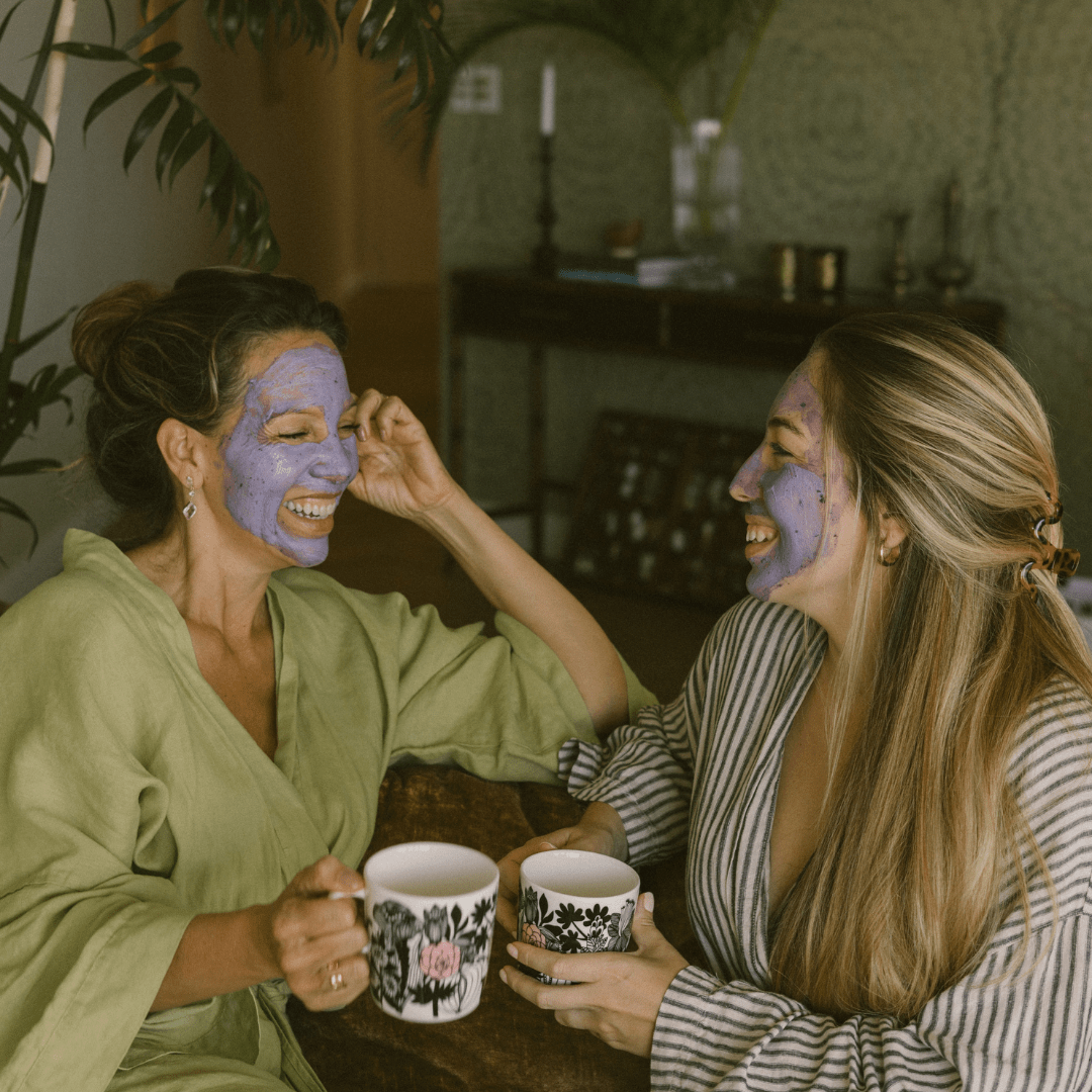 Eco by Sonya purple power mask clay face mask on mother and daughter