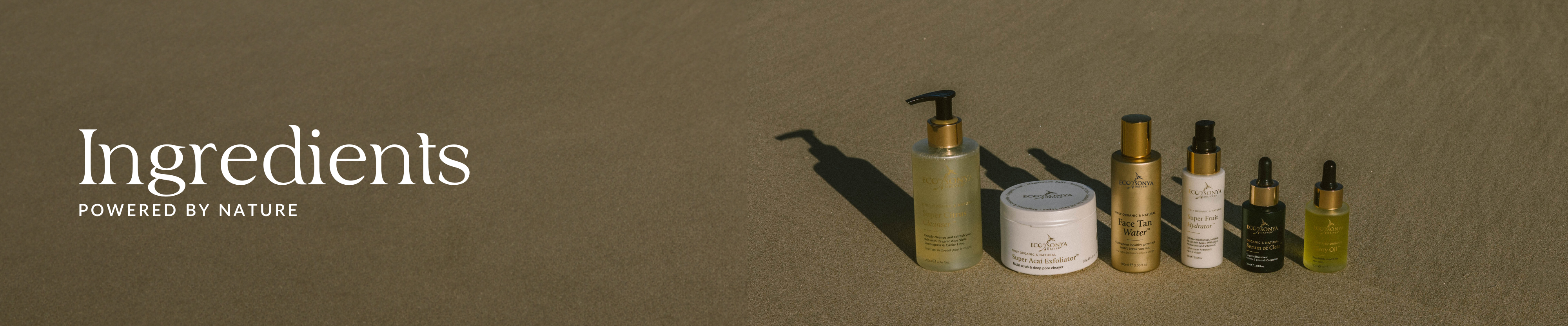 Six Eco by Sonya Driver products showing on the sand 